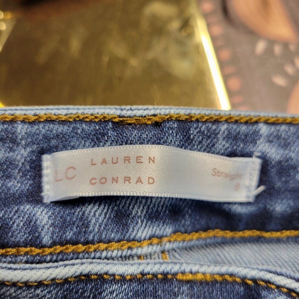 LC Lauren Conrad Size 8 Medium Vintage Wash Ripped Distressed Straight Leg Jeans - Picture 10 of 11